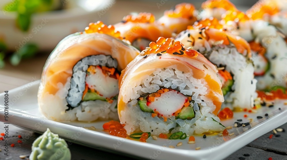 Tasty Herring Rolls with Colorful Pickled Vegetables on a Platter Tasty Herring Rolls with Colorful Pickled Vegetables on a Platter