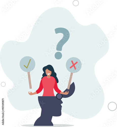 Decision making or logical thinking, choose right or wrong,flat design.illustration with people.