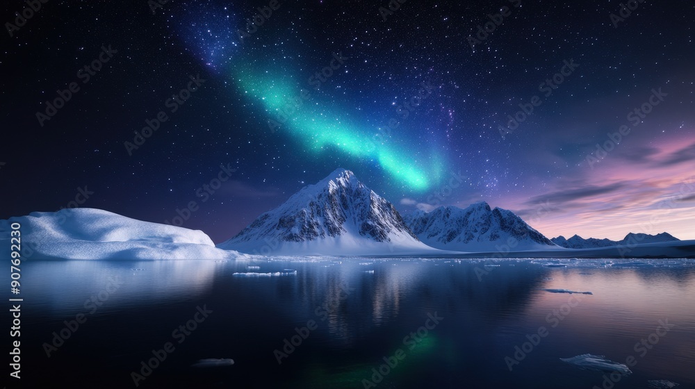 Fototapeta premium Aureole Australis above a frozen bay