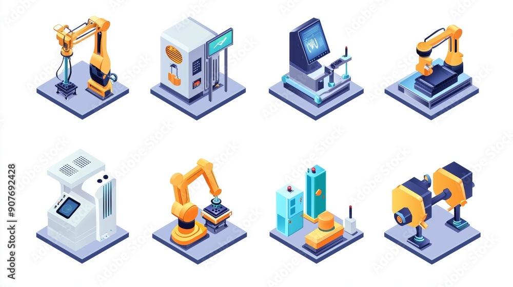 Isometric Icon Set of Industry 4.0 Technologies in Smart Manufacturing Plant Isometric Icon Set of Industry 4.0 Technologies in Smart Manufacturing Plant