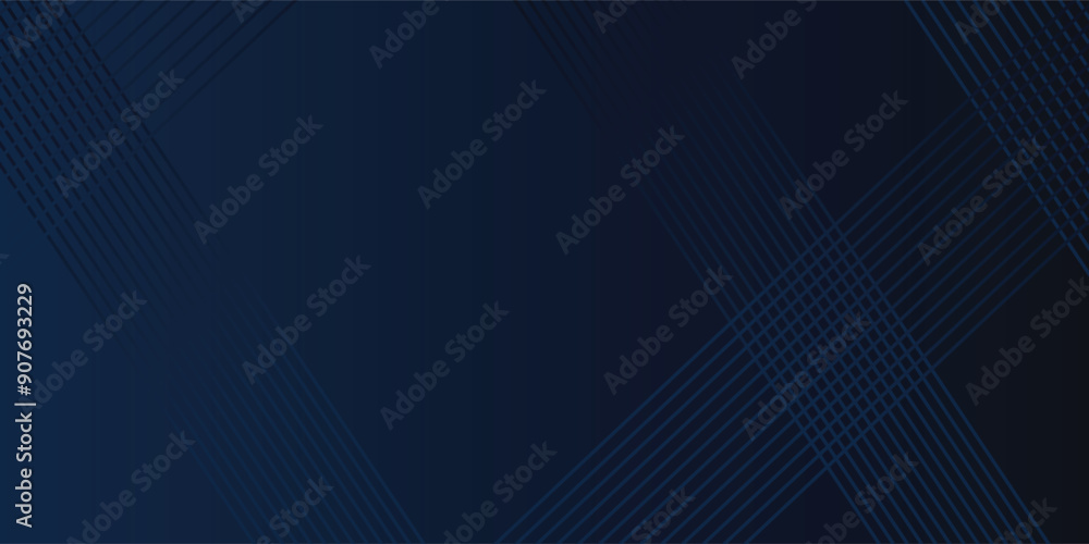 Fototapeta premium Abstract background dark blue for presentation design. Abstract bright blue color strip pattern luxury dark blue with geometric elements.
