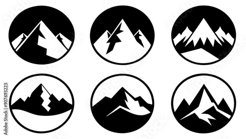 Versatile Mountain Icons: Black and White Travel Illustration Signs & Silhouettes