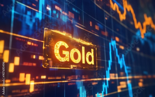  text " Gold" on a digital screen background, financial concept