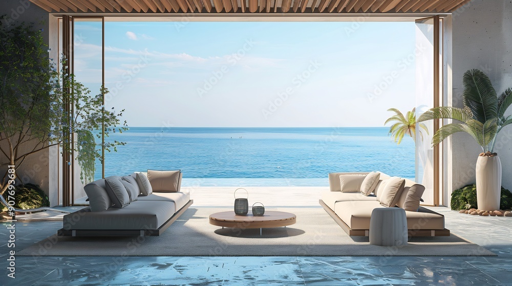Fototapeta premium Modern house design and luxurious sea views
