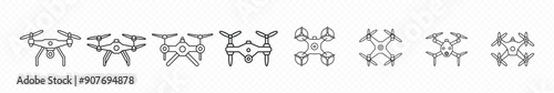 Drone icon, Quadcopter vector icon. Drone with camera Icon Flat Style Isolated Vector Illustration, Quadcopter icon vector collection. Collection of drone icons isolated on transparent background