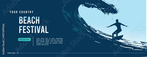 Premium editable vector file of fabulous beach surfer with beautiful wave scene in the background best for your digital design and print mockup