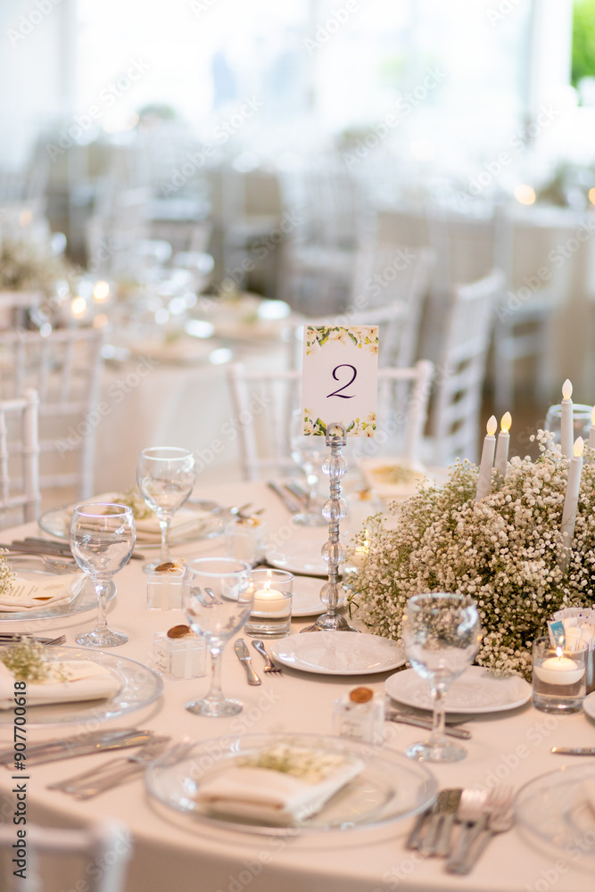 Beautifully Decorated Wedding Table with Natural Greenery Centerpiece
