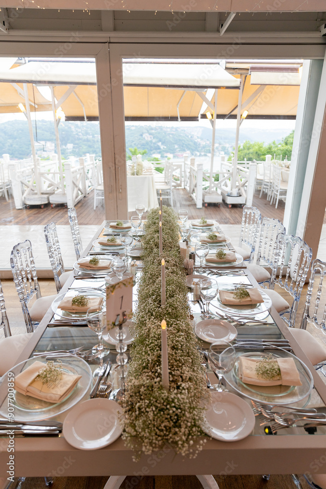 Beautifully Decorated Wedding Table with Natural Greenery Centerpiece