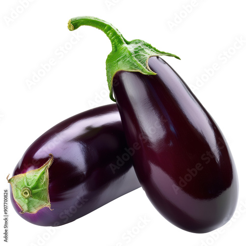 Fresh Eggplants on Transparent Background