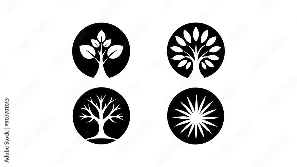 Versatile Abstract Tree Icons: Circular Logo Templates for Garden and Nature Themes Versatile Abstract Tree Icons: Circular Logo Templates for Garden and Nature Themes