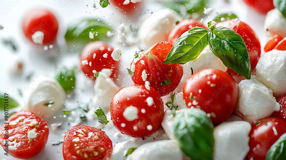 Fresh Ingredients: Tomatoes, Mozzarella and Basil on White Background. Fresh Ingredients: Tomatoes, Mozzarella and Basil on White Background.