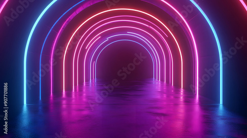 Empty tunnel with neon lights