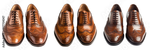 Set of Classic men's brogues in rich brown leather isolated on a transparent background photo