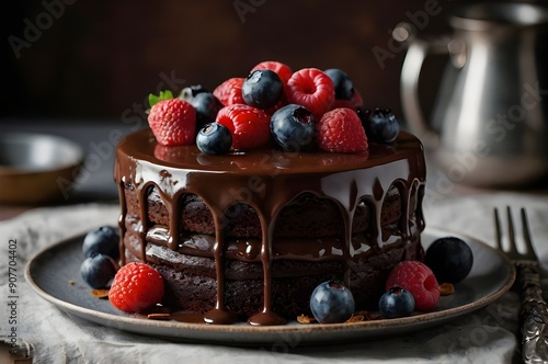 chocolatecake with berries  photo