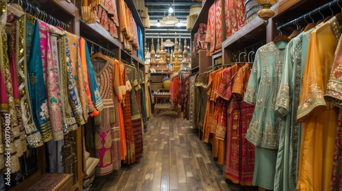 Imagine a stylish boutique in Yangon, where traditional Burmese clothing and modern fashion items are on display.