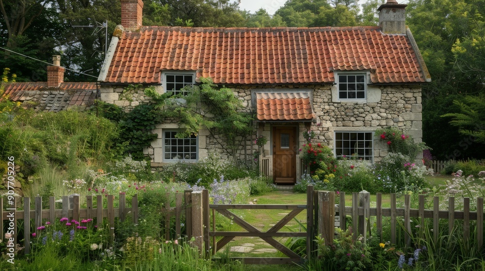Imagine a traditional farmhouse in the British countryside with stone walls, a red-tiled roof, and a rustic front porch. Imagine a traditional farmhouse in the British countryside with stone walls, a red-tiled roof, and a rustic front porch.