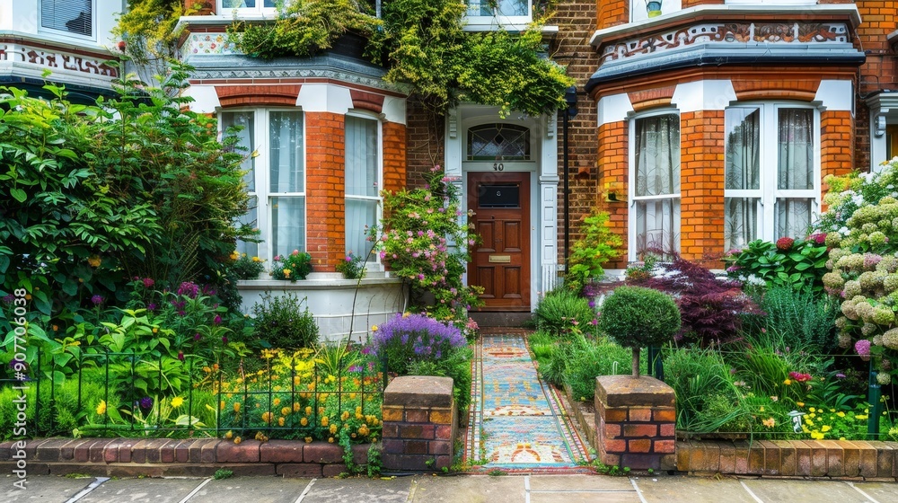 Imagine a Victorian semi-detached house with intricate brickwork, tall bay windows, and a colorful tiled path leading to the entrance. Imagine a Victorian semi-detached house with intricate brickwork, tall bay windows, and a colorful tiled path leading to the entrance.