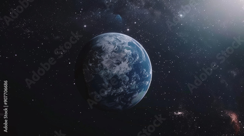 Fototapeta Naklejka Na Ścianę i Meble -  The Earth floats majestically against a backdrop of twinkling stars, highlighting the vast beauty and mystery of the universe.