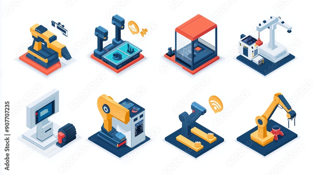 Isometric Icon Set of Industry 4.0 Technologies in Smart Manufacturing Plant Isometric Icon Set of Industry 4.0 Technologies in Smart Manufacturing Plant