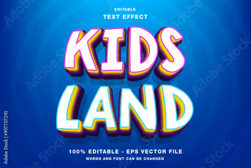 Kids Land 3D Editable Text Effect Template Style Premium Vector