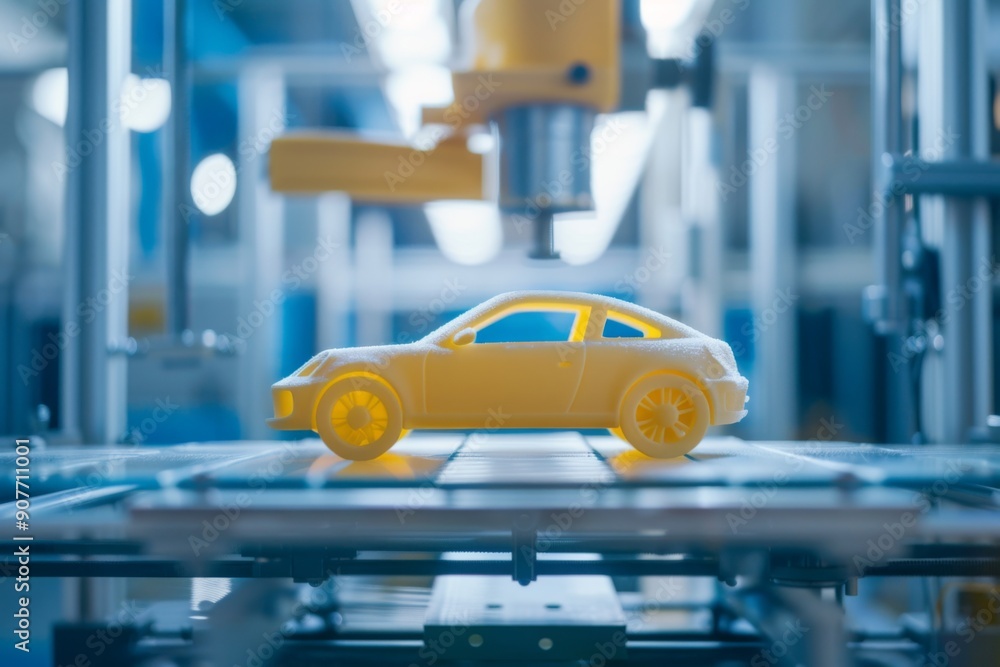 Obraz premium Depiction of Additive Manufacturing 3D Printer Creating a Complex Object in an Industrial Setting