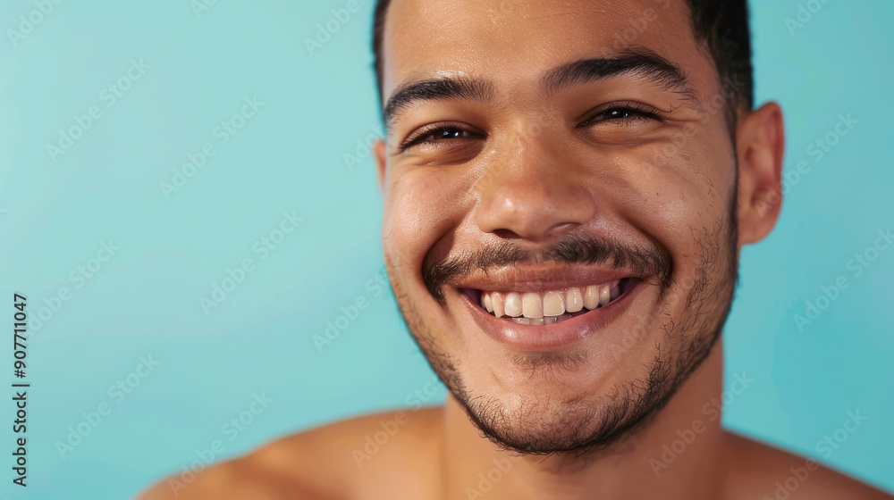 A man with a bright smile exudes warmth and friendliness against a calm blue backdrop, his joyous expression capturing effortless happiness. A man with a bright smile exudes warmth and friendliness against a calm blue backdrop, his joyous expression capturing effortless happiness.