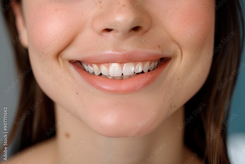 A close-up of a woman's smile with a gap between her two front teeth A close-up of a woman's smile with a gap between her two front teeth