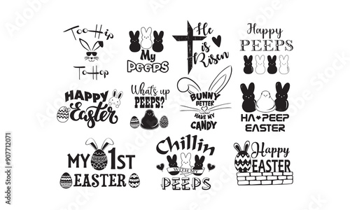Happy esters  Vector bundle, Clipart, Silhouette, Vector, icons, illustration, design.