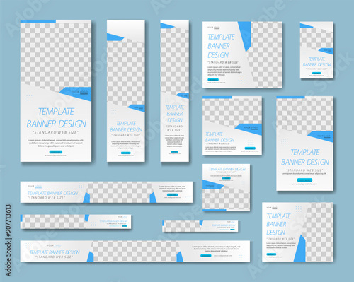 Banner templates designed for standard web size with blue accents. Perfect for creating eyecatching online advertisements and promotional banners