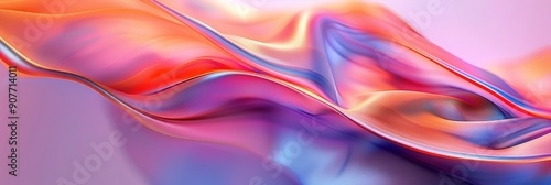 Wallpaper Mural Abstract fluid holographic curved wave in motion colorful background 3d render. Gradient design element for banner Torontodigital.ca