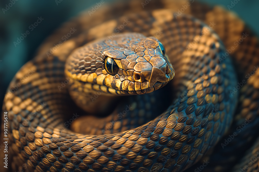 An image of a snake coiled elegantly, showcasing its sleek scales and distinctive pattern. The scene captures the snake in a natural setting, emphasizing its graceful movement and keen focus. This ima An image of a snake coiled elegantly, showcasing its sleek scales and distinctive pattern. The scene captures the snake in a natural setting, emphasizing its graceful movement and keen focus. This ima