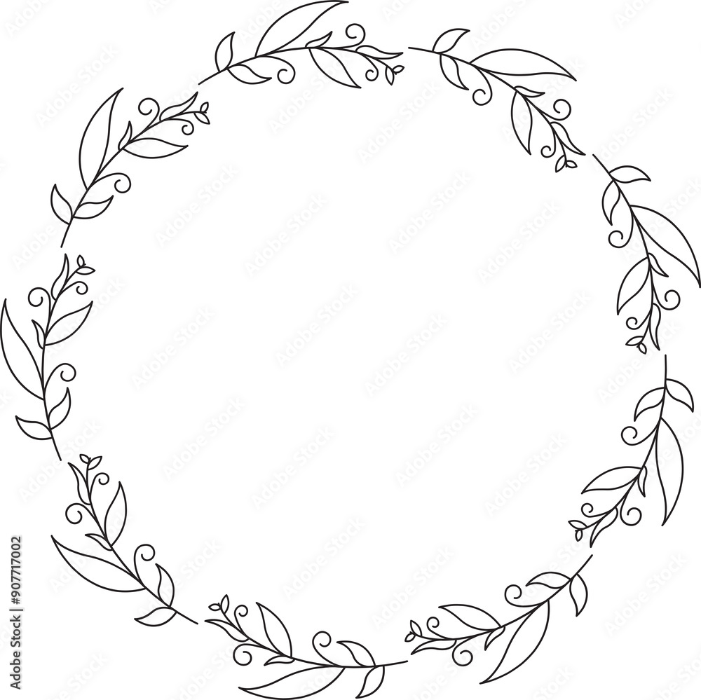Wreath Flowers and Leaves Line Art Wreath Flowers and Leaves Line Art