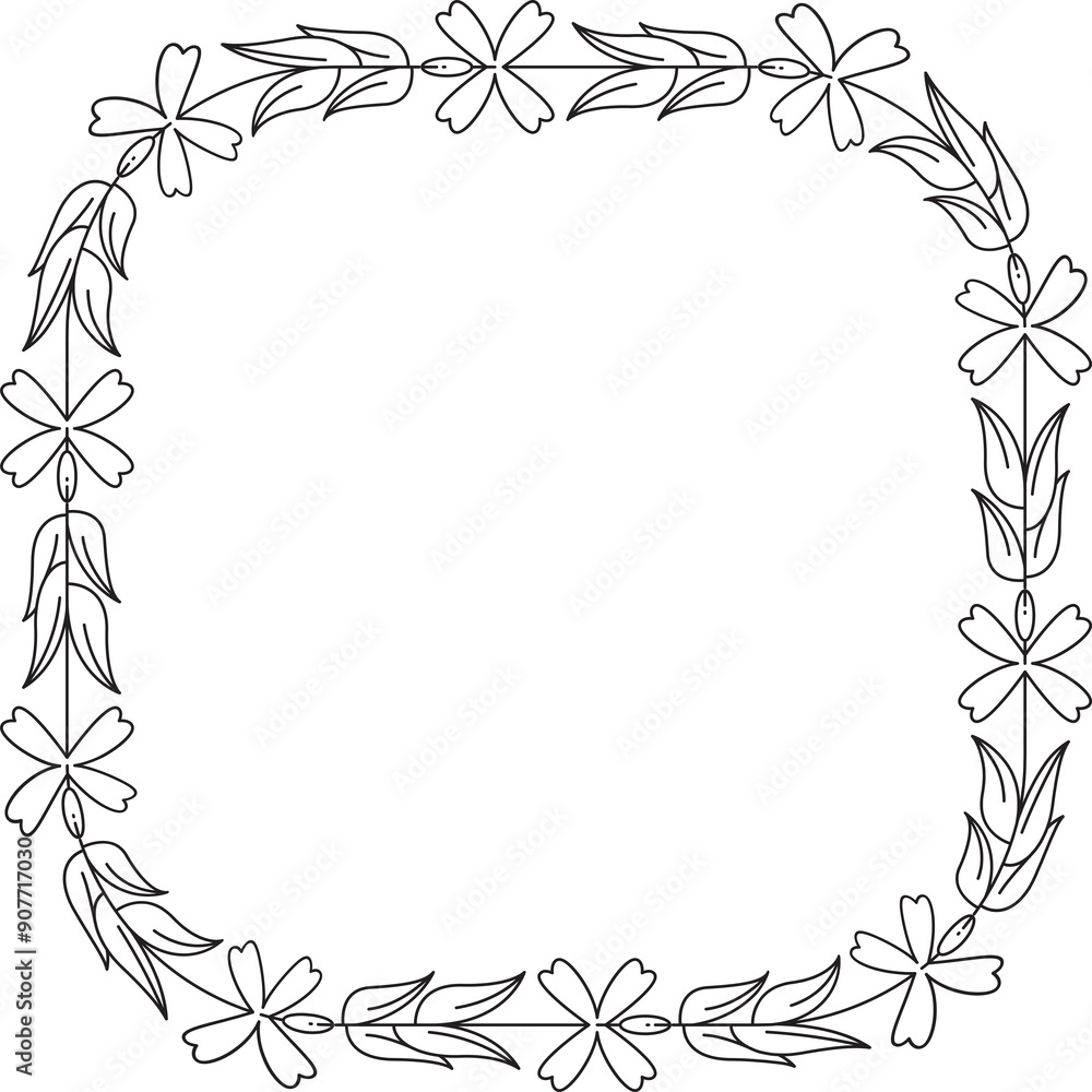 Decorative Wreath Flowers and Leaves Frame Line Art Illustration Decorative Wreath Flowers and Leaves Frame Line Art Illustration