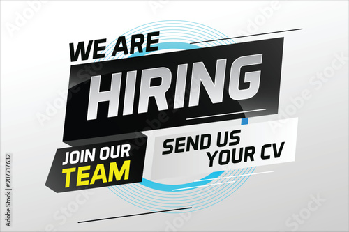Hiring recruitment design for banner poster. We are hiring lettering with geometric shapes lines. Vector illustration typographic. Open vacancy design template


