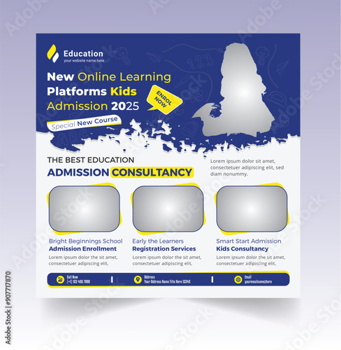 School admission social media post and back to school promotion web banner template