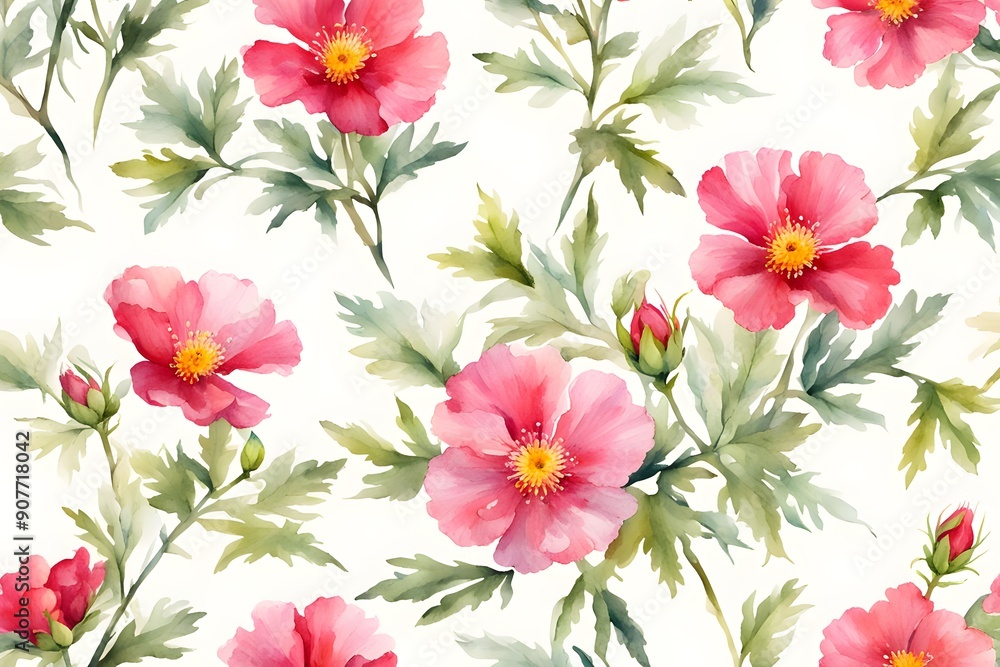 Watercolor rock rose flowers white background, AI Generated Watercolor rock rose flowers white background, AI Generated
