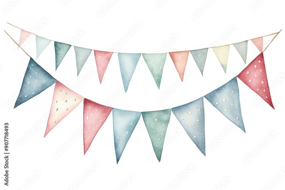 Fototapeta premium Christmas bunting white background clothesline celebration.