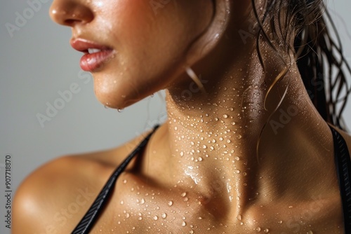 Wallpaper Mural Close up shoulders and neck of sporty girl in drop of sweat on skin after workout Isolated on white background Torontodigital.ca
