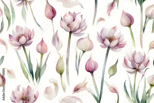 Wallpaper Mural Watercolor rosy garlic flowers white background, AI Generated Torontodigital.ca