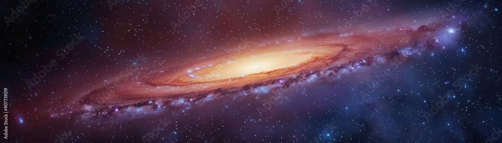 Design an aweinspiring galaxy scene with noticeable redshift across galaxies, side view, emphasizing universal expansion, Scifi tone, colored pastel, copy space for text, Design an aweinspiring galaxy scene with noticeable redshift across galaxies, side view, emphasizing universal expansion, Scifi tone, colored pastel, copy space for text,