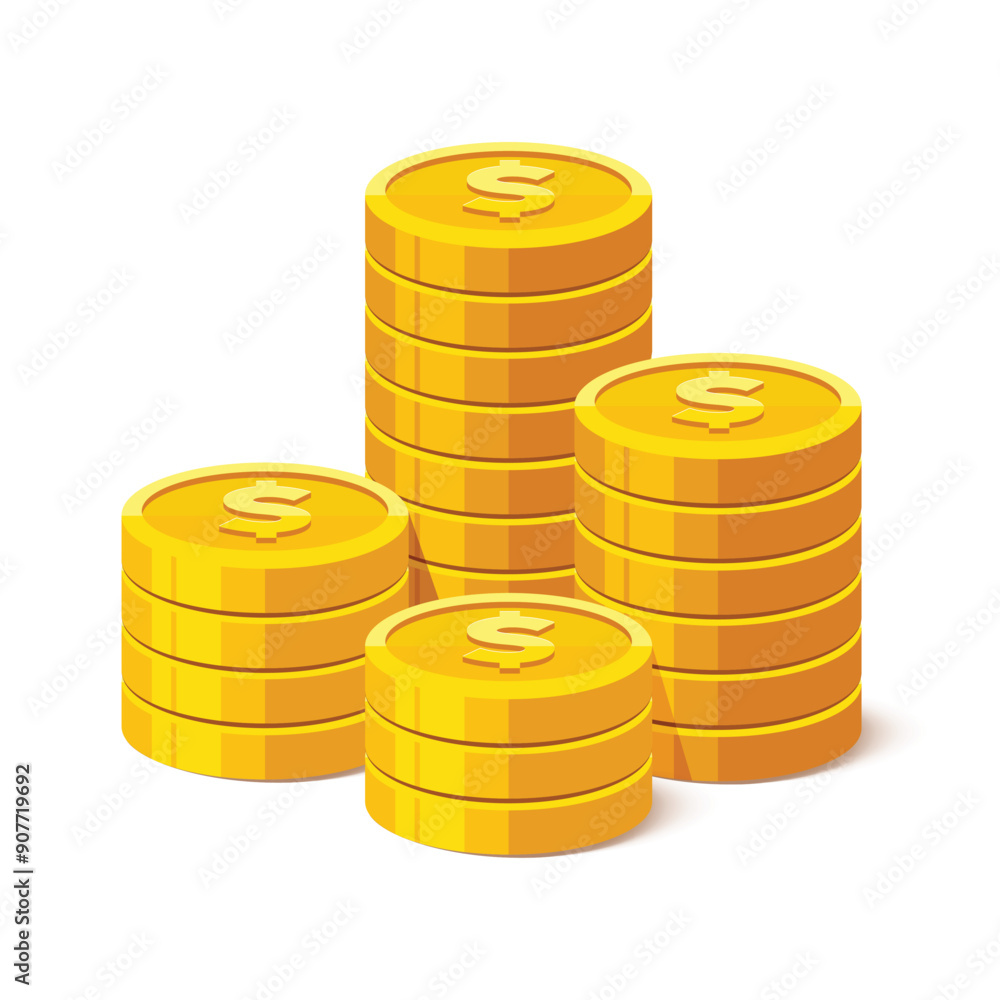 Heap of gold coins with us dollar currency sign vector illustration isolated on white background. Money coin stack pile. Business and finance concept design element. Heap of gold coins with us dollar currency sign vector illustration isolated on white background. Money coin stack pile. Business and finance concept design element.