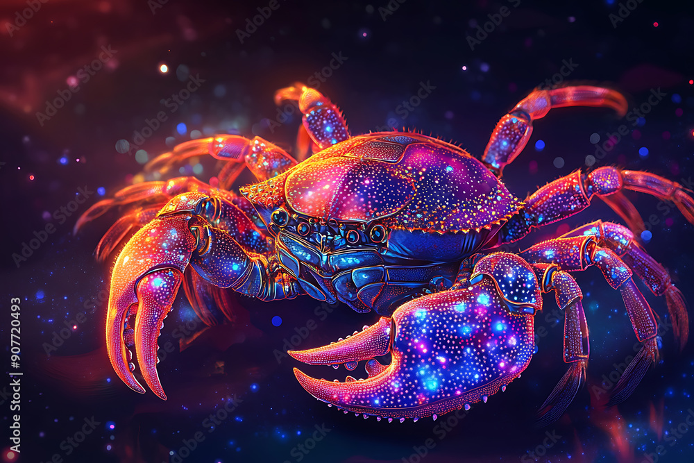 Cancer zodiac sign with intricate details and vibrant colors, highlighting its majestic symbolism. The artwork features a beautifully rendered crab with celestial elements, symbolizing Cancer's connec Cancer zodiac sign with intricate details and vibrant colors, highlighting its majestic symbolism. The artwork features a beautifully rendered crab with celestial elements, symbolizing Cancer's connec