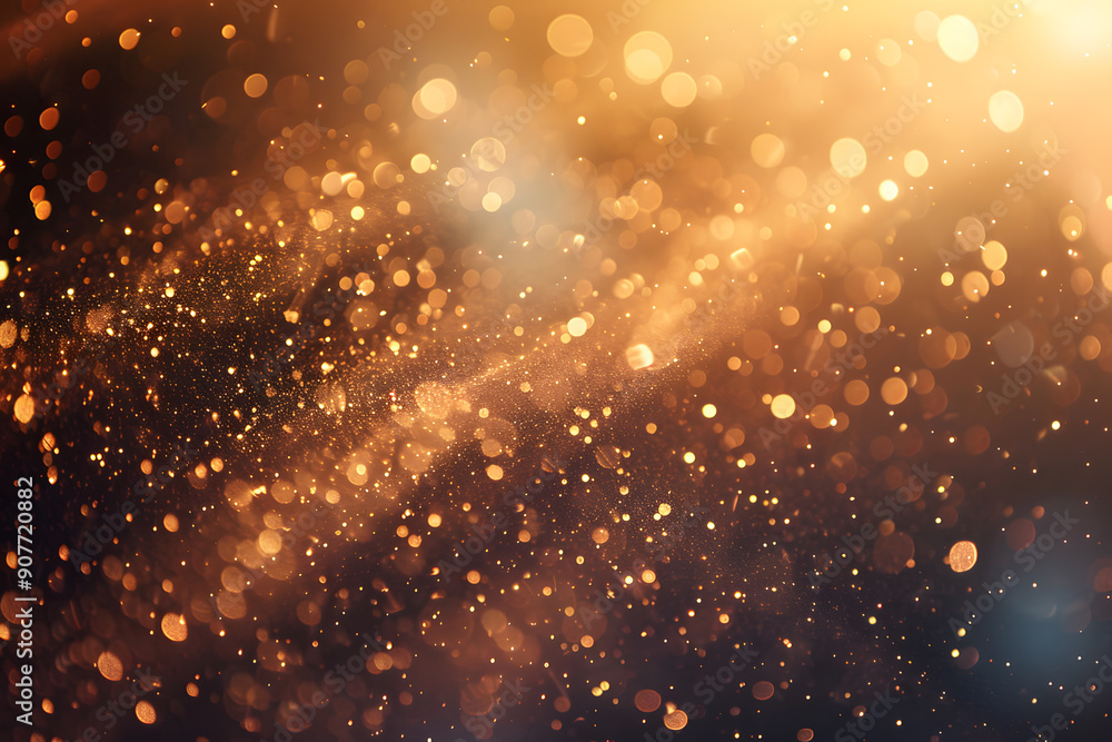 Obraz premium A mesmerizing view of shimmering golden glitter particles floating through a warm, ambient light, evoking elegance and festivity, with a touch of glamour and ethereal beauty