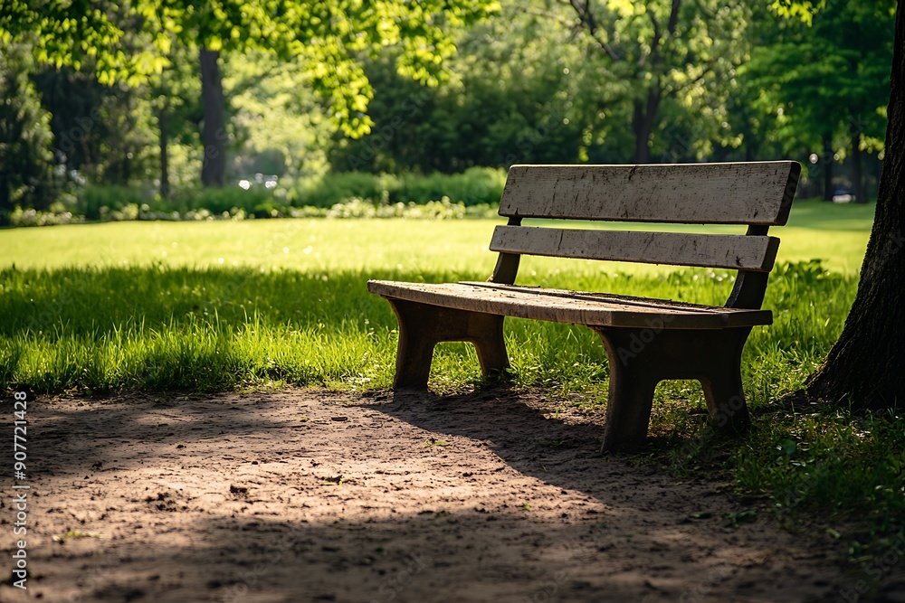 Empty park bench in a peaceful park Empty park bench in a peaceful park
