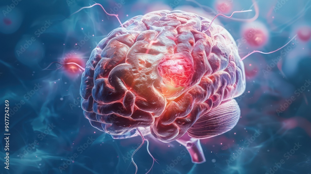 A brain with a red spot on it A brain with a red spot on it
