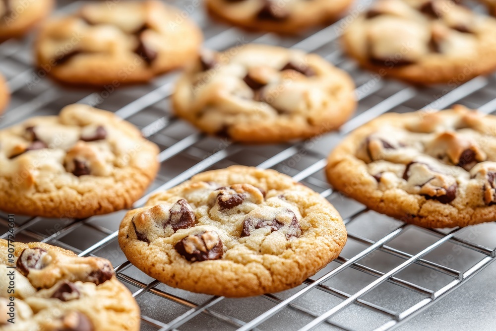 Freshly baked cookies on a cooling rack Freshly baked cookies on a cooling rack