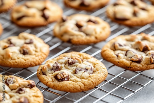 Freshly baked cookies on a cooling rack