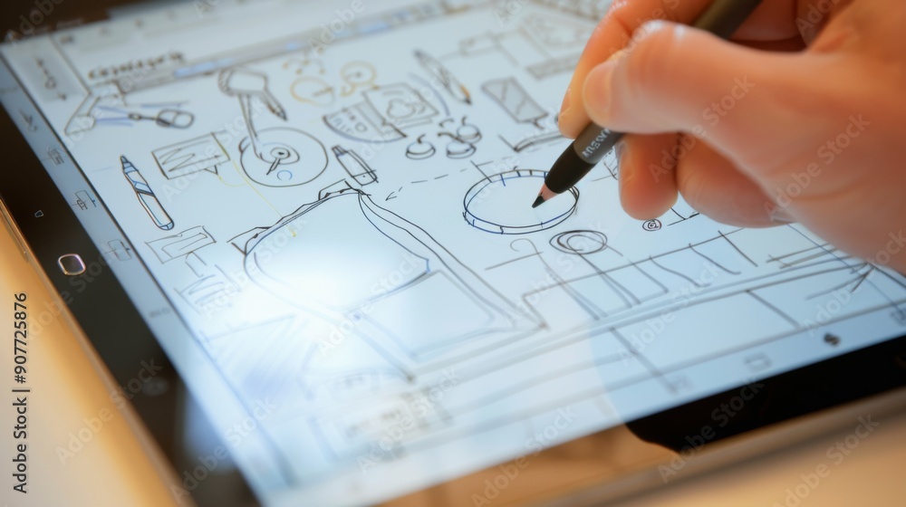 Hands Sketching an Advertisement Concept on a Tablet Using a Stylus Hands Sketching an Advertisement Concept on a Tablet Using a Stylus
