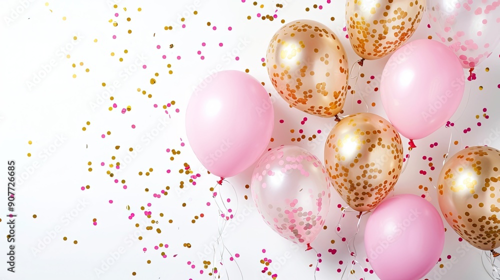 pink and gold balloons and confetti pink and gold balloons and confetti