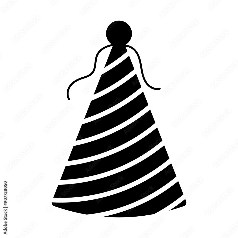 Illustration depicting a black birthday cap icon on a white background
Illustration depicting a black birthday cap icon on a white background